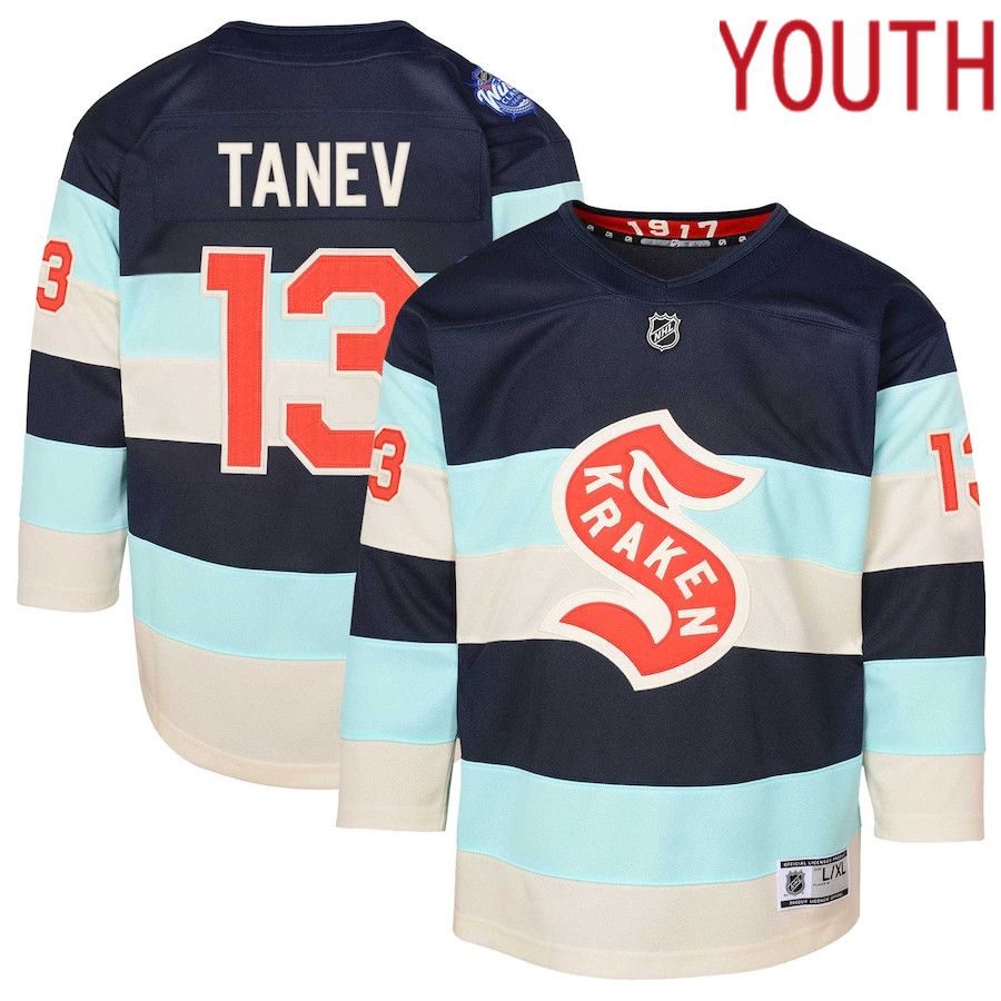 Youth Seattle Kraken #13 Brandon Tanev Deep Sea Blue 2024 NHL Winter Classic Premier Player Jersey
